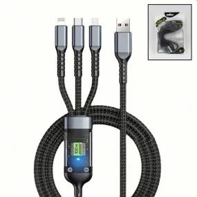 100W 3 in 1 charging cable for Type c, Micro USB, Lightning Fast Charging Cable Data Transfer Ideal for Smart Phone, Tablet, Laptop or Any Compatible Devices- Black