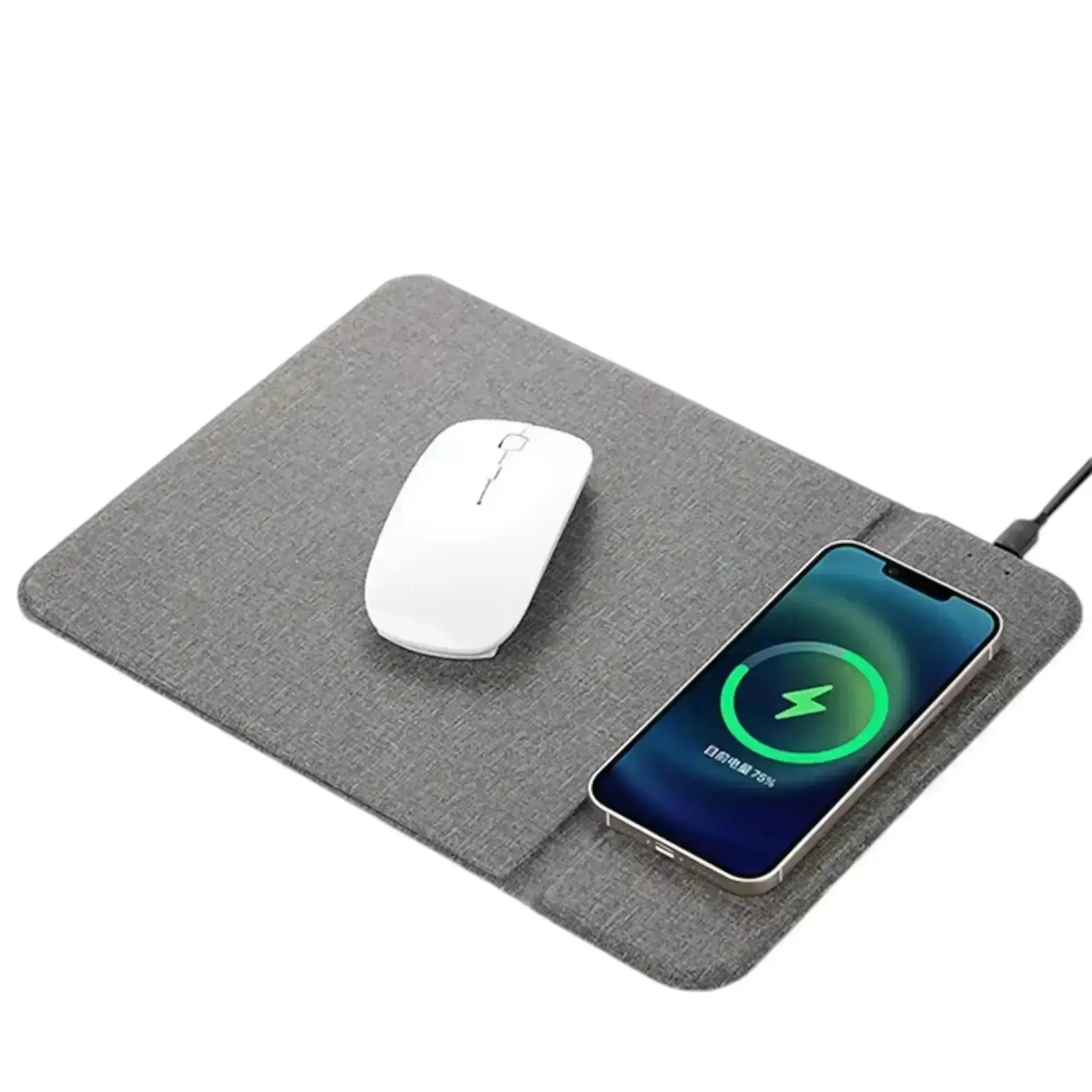 2-in-1 Qi Wireless Charger Mouse Pad – PU Leather Mat for Phones