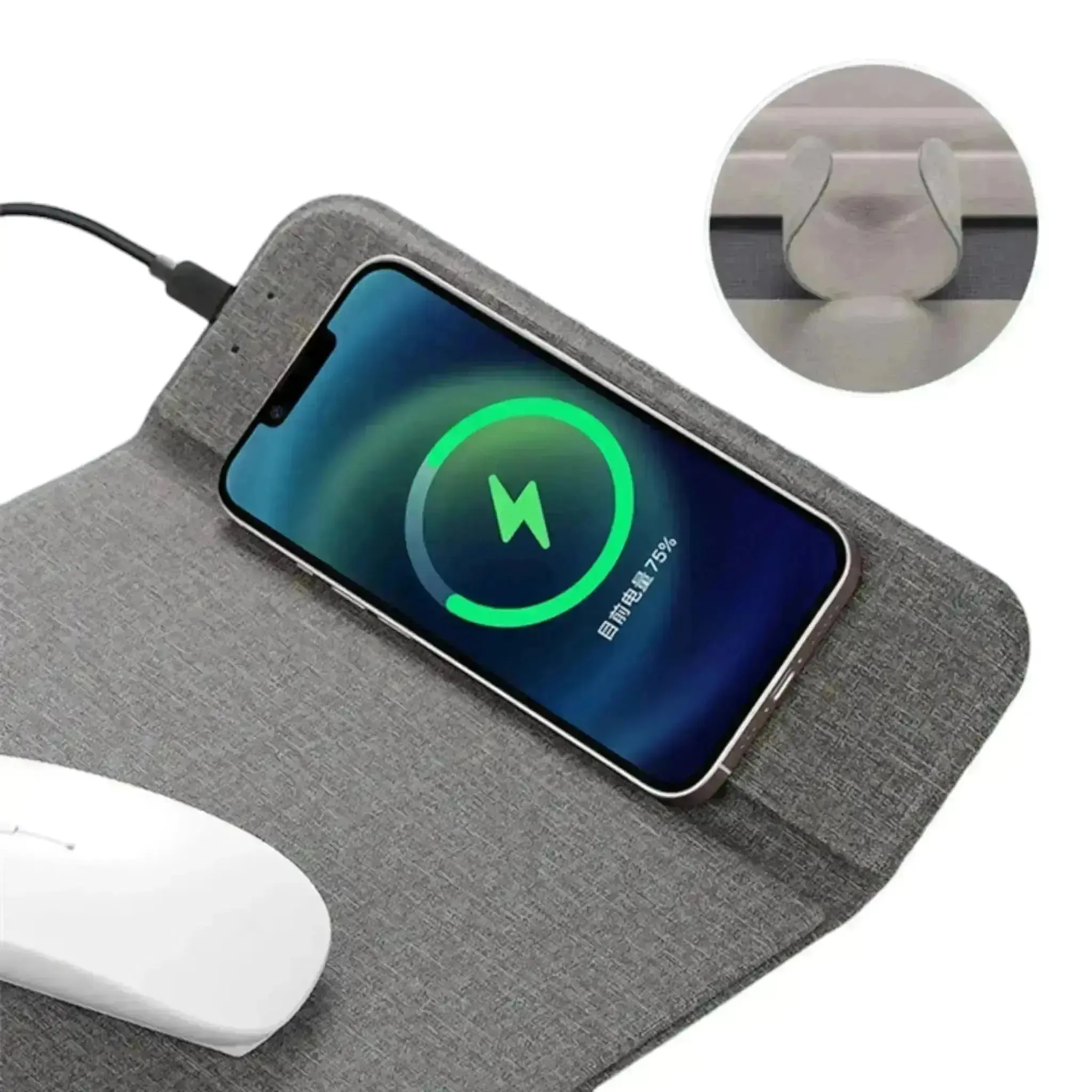 2-in-1 Qi Wireless Charger Mouse Pad – PU Leather Mat for Phones