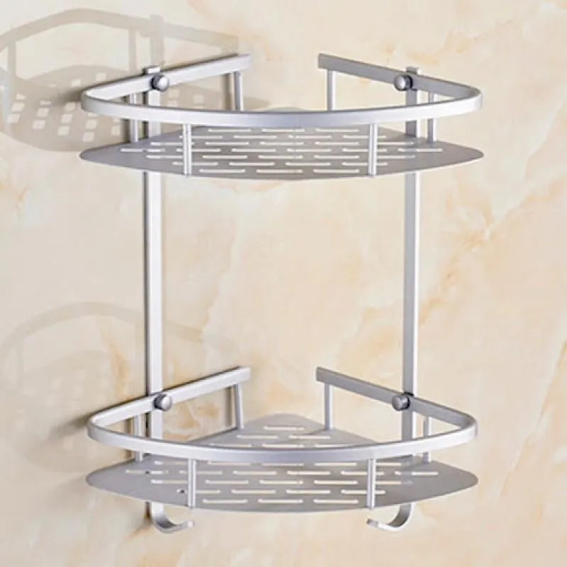 2 Layer Aluminium Steel Corner Bathroom Shelf