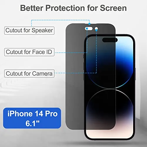 (2 Pack) iPhone 14 Pro 6.1" Privacy Tempered Glass Screen Protector | ProCase