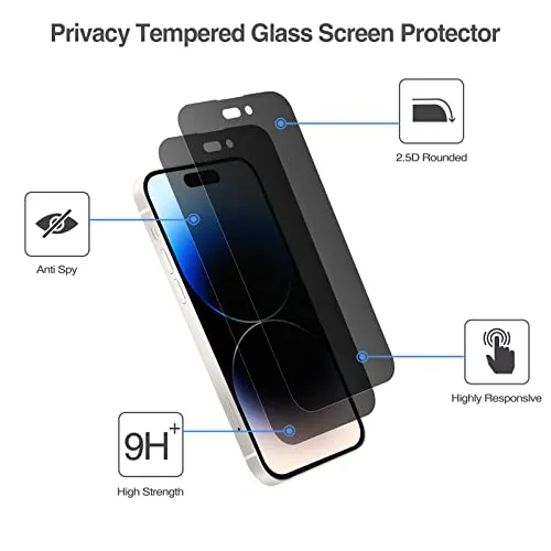 (2 Pack) iPhone 14 Pro 6.1" Privacy Tempered Glass Screen Protector | ProCase