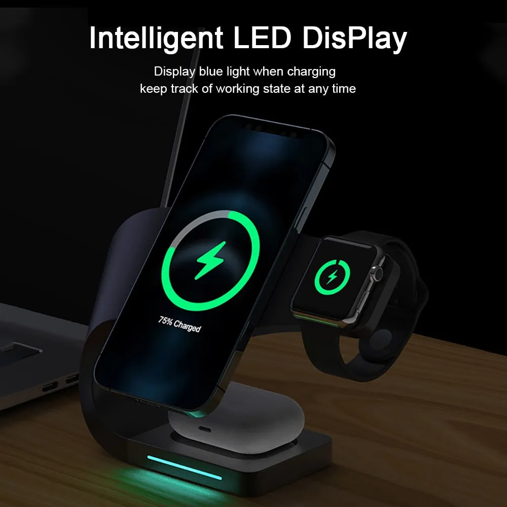 3 in 1 Qi Wireless Charger Stand for iPhone for Apple Watch Airpods Fast Charging Dock