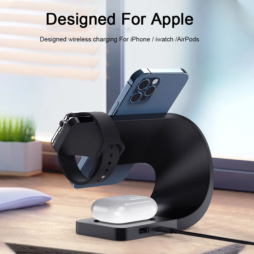 3 in 1 Qi Wireless Charger Stand for iPhone for Apple Watch Airpods Fast Charging Dock