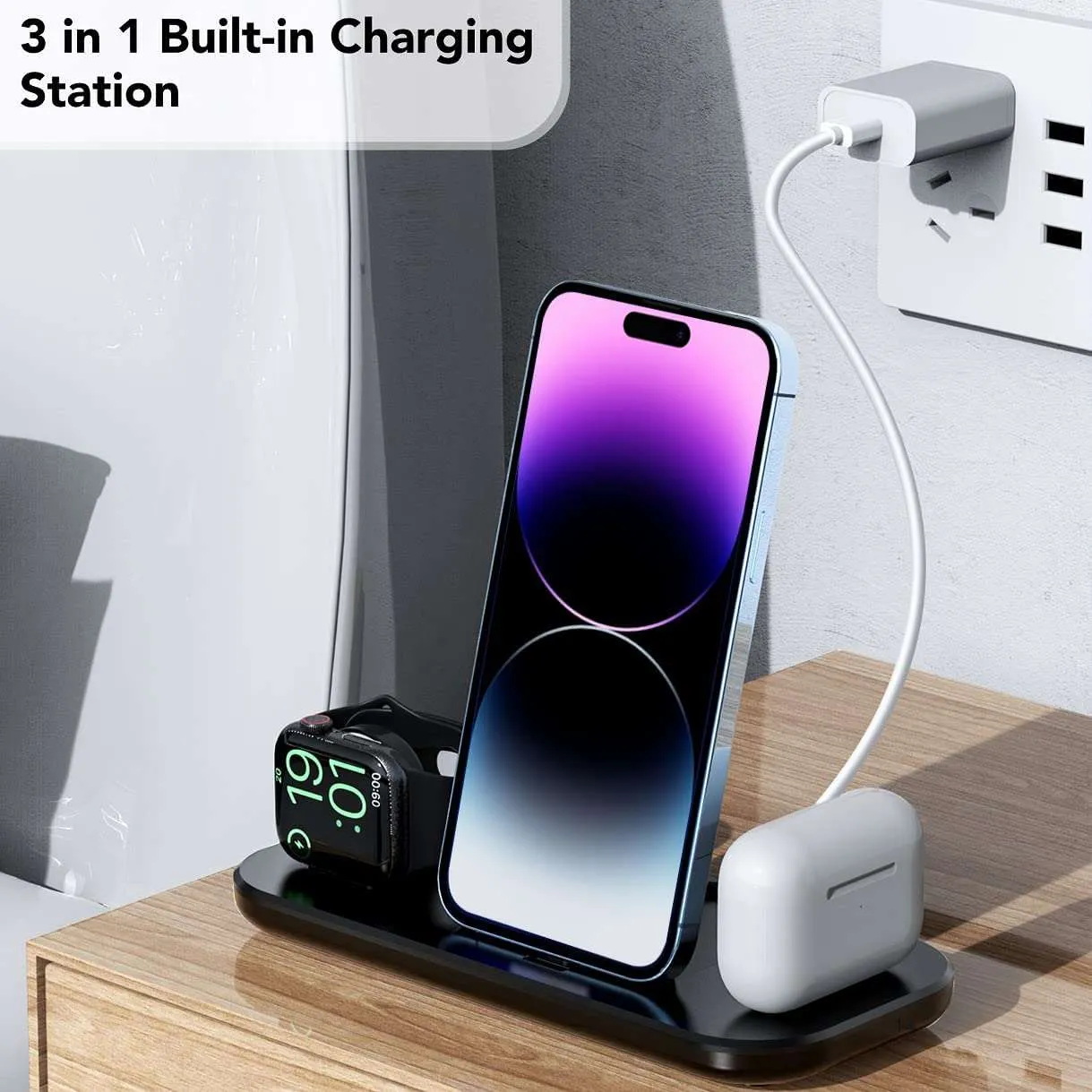 3 in 1 Wireless Charger Pad Stand For iPhone 14 13 12 11 Apple Watch Fast Charging Dock Station for Airpods IWatch Phone Holder