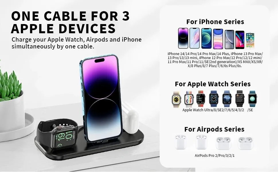 3 in 1 Wireless Charger Pad Stand For iPhone 14 13 12 11 Apple Watch Fast Charging Dock Station for Airpods IWatch Phone Holder