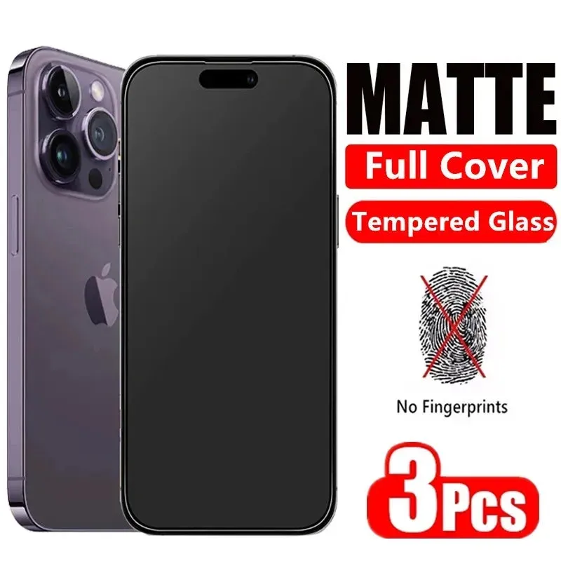 3Pcs Matte Tempered Glass for iPhone 14 12 11 13 Pro Max 7 8 Plus Frosted Screen Protectors for iPhone 15 13 12 Mini X XR XS MAX