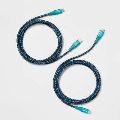 6' Lightning to USB-C Braided Cable 2pk - heyday Ocean Teal