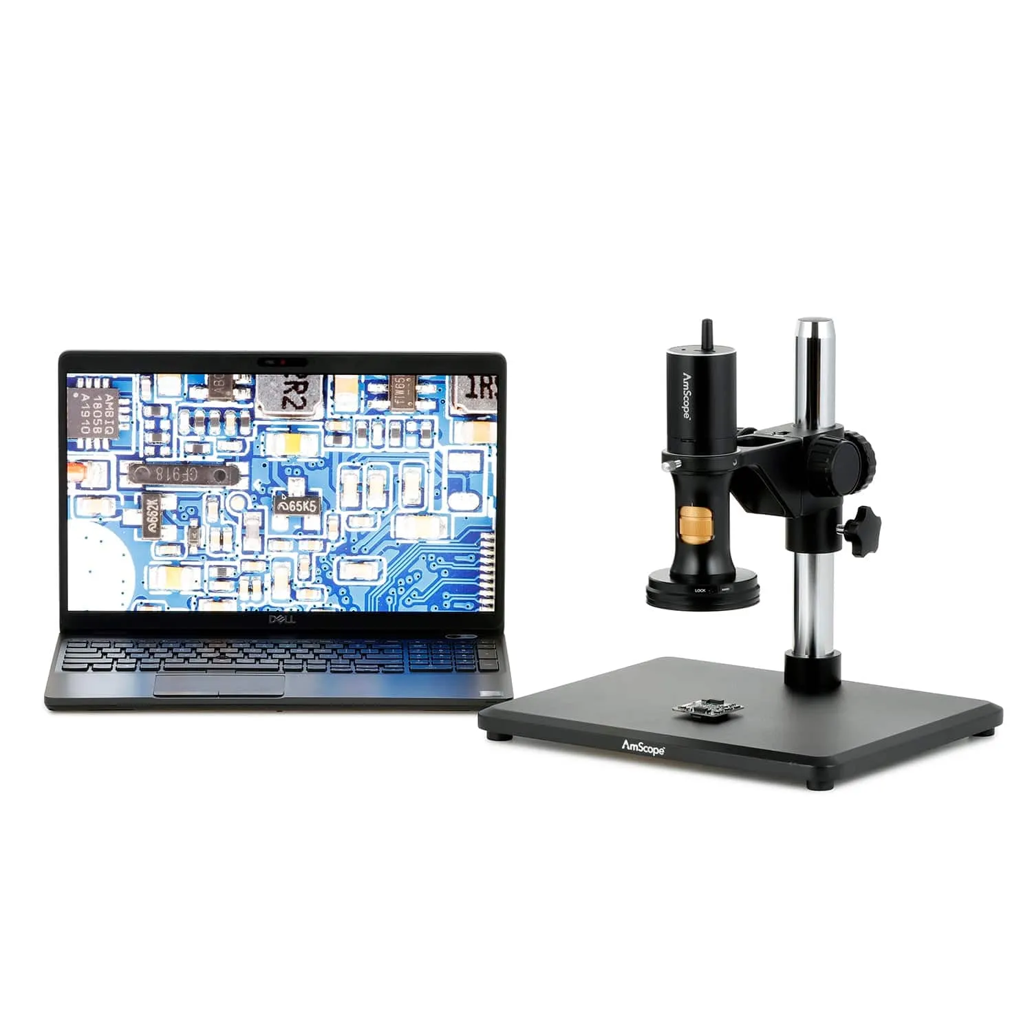 AmScope DM756 Series 1080p Wi-Fi/USB All-in-One Digital Microscope with Zoom Optics on Table Stand