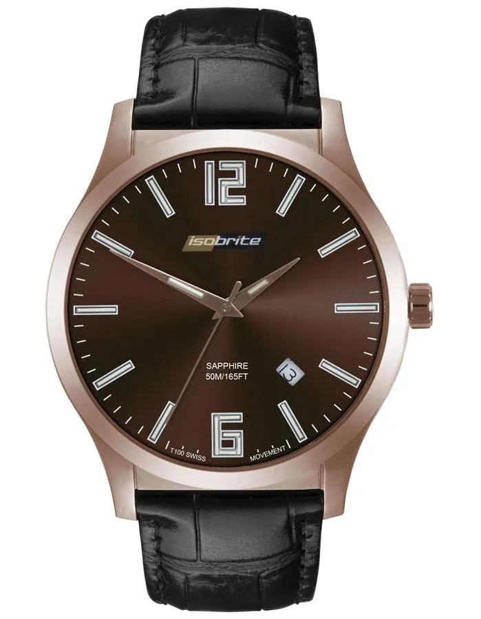 ArmourLite Isobrite Grand Slimline - Brown Dial - Rose-Tone - Black Leather