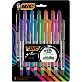 BIC Gel-ocity Smooth Stic Gel Pen, Medium Point (0.7mm), 14 Count, Assorted Colors (53828)