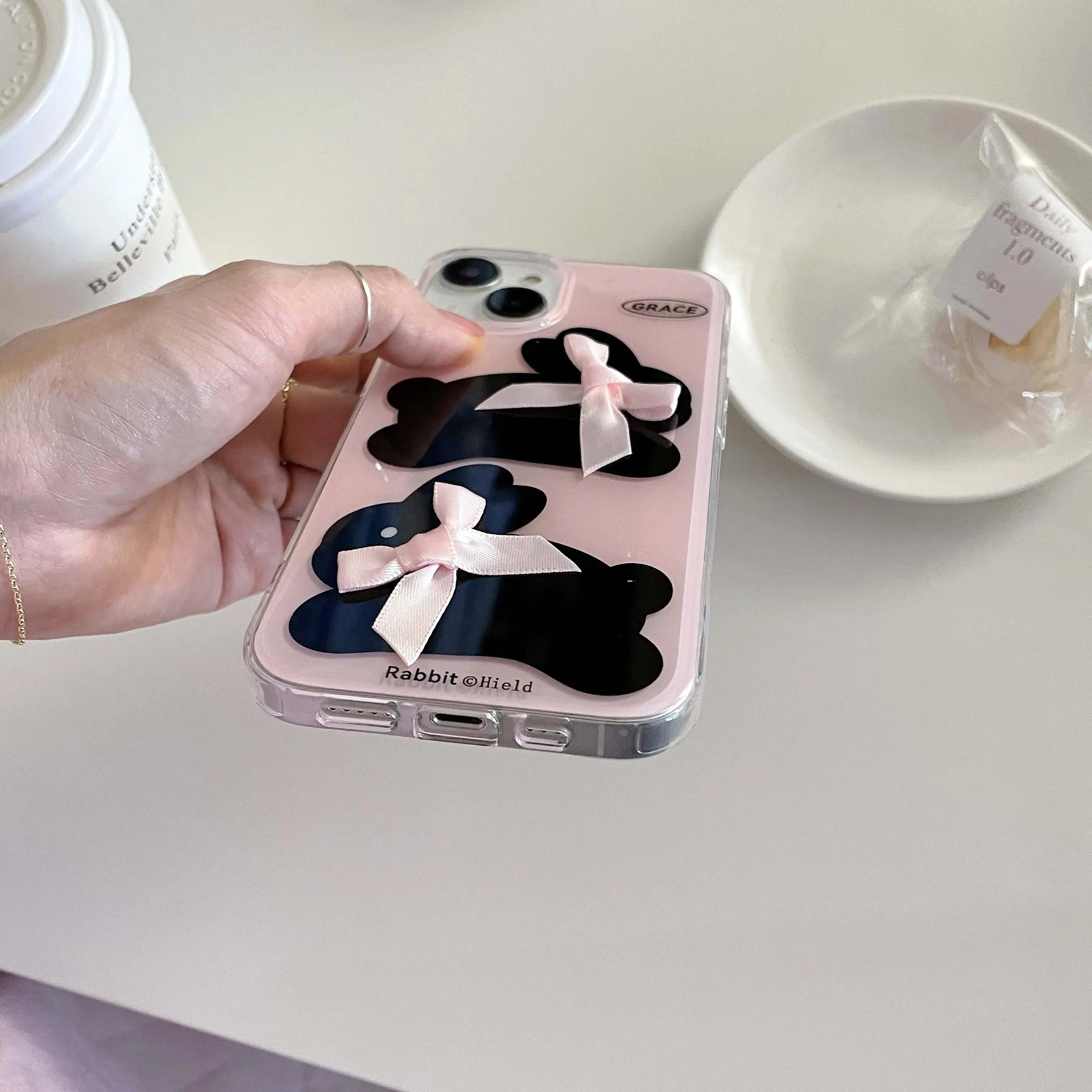 Black Bunny Pink Bow iPhone Case