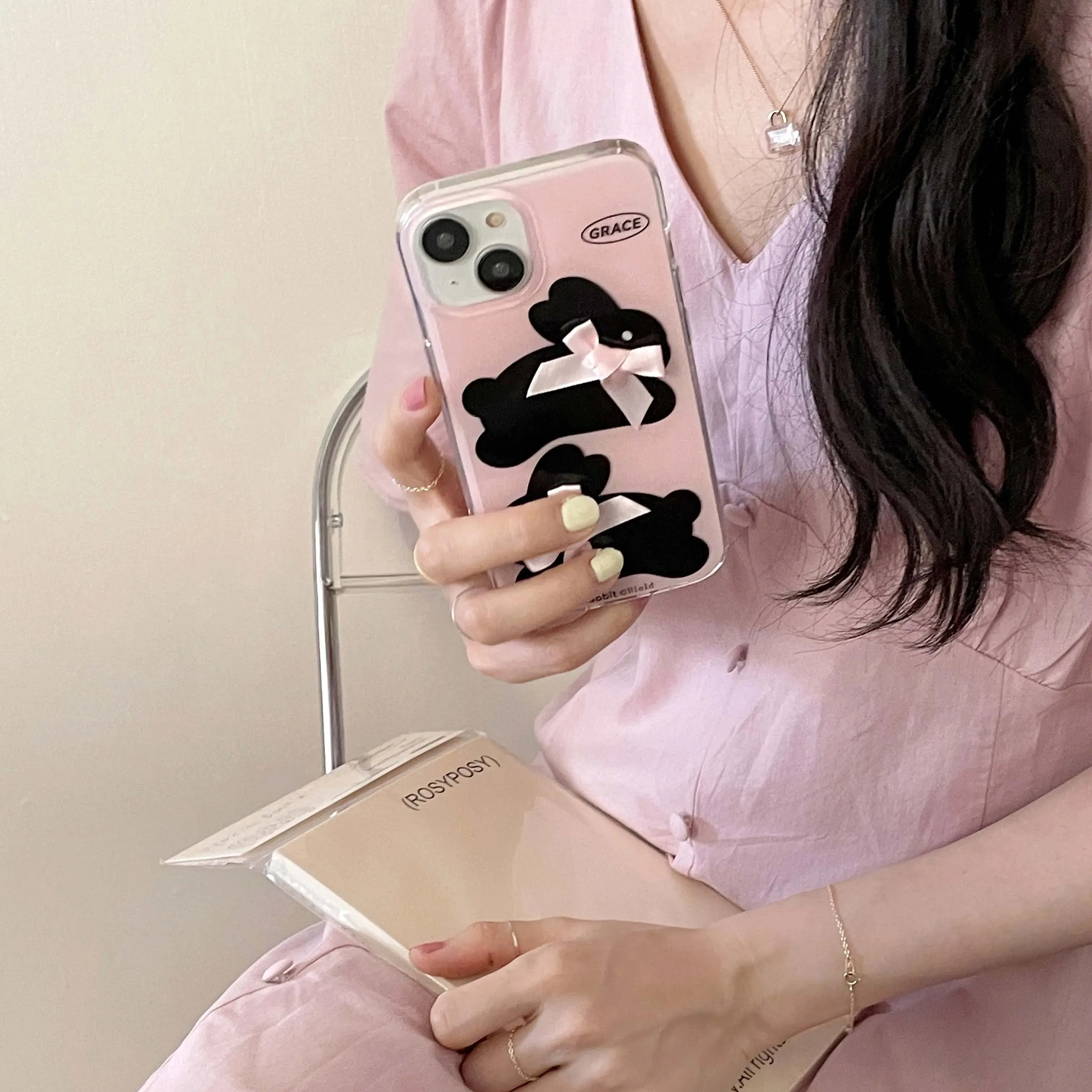 Black Bunny Pink Bow iPhone Case