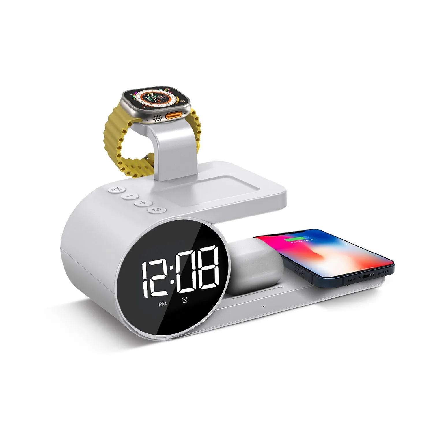 Brookstone 4-in-1 Wireless Charging Station: Stylish | Compatible for iPhone, iWatch, and Airpods| Wireless Charging Station with Clock.