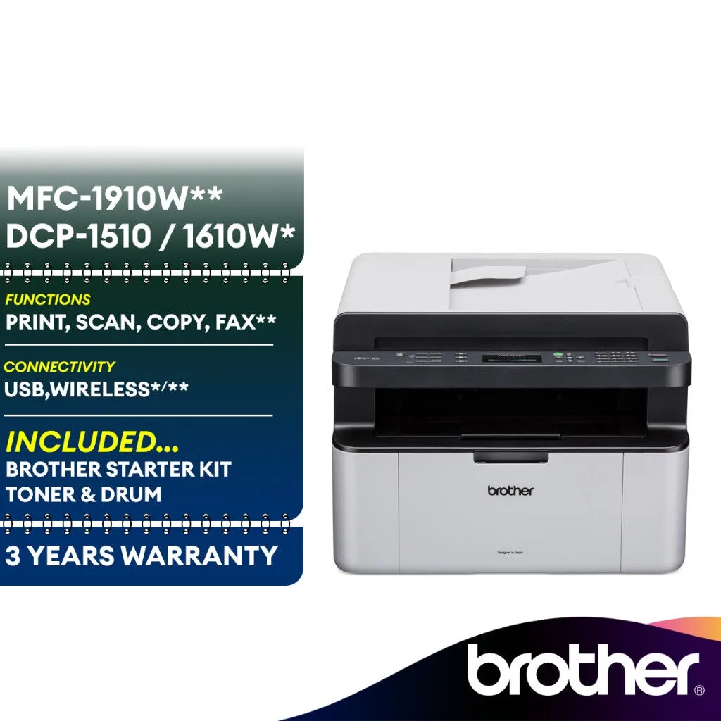 Brother DCP-1610W / DCP-1510 / MFC-1910W 3-in-1 Wireless Mono Laserjet Printer Similar with MF3010 M28W MF113W 1610W 1510 1910W