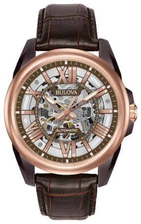 Bulova Sutton Rose Gold Tone Automatic Mens Watch 98A165