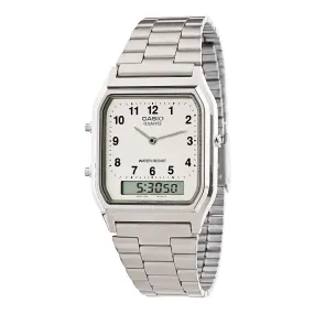 Casio Watch Vintage Retro Dual Time Roman Steel AQ-230A-7BMQ