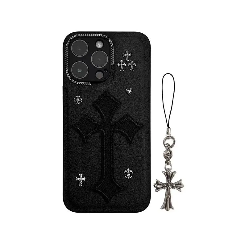 Chrome Hearts Phone Case Handmade Leather Phone Case With Chain For IPhone