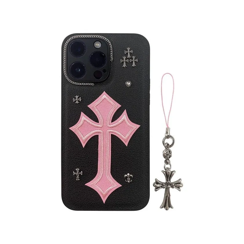 Chrome Hearts Phone Case Handmade Leather Phone Case With Chain For IPhone