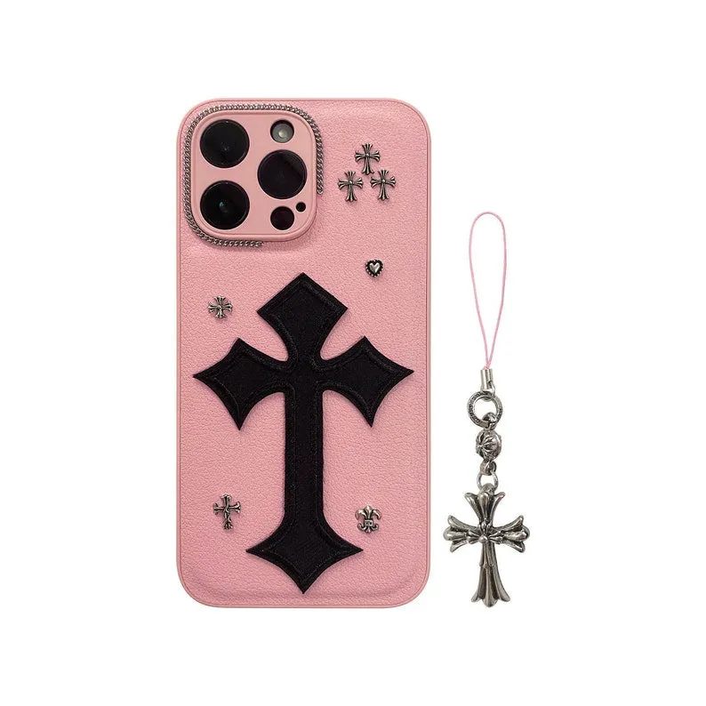 Chrome Hearts Phone Case Handmade Leather Phone Case With Chain For IPhone