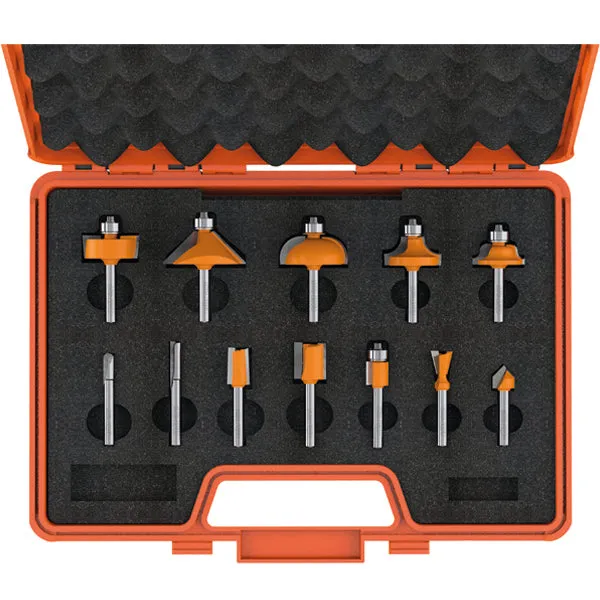 CMT 12 Piece Router Bit Set in Case Carbide Tipped 1/4" Shanks (DCE)