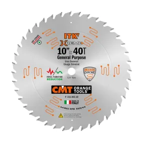 CMT ITK Xtreme Orange Chrome Thin Kerf 10” General Purpose Blade, 40 Teeth, Alternate Top Bevel (ATB) 0.110” Kerf  251.042.10