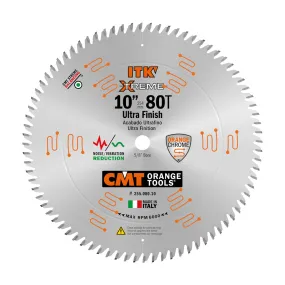 CMT ITK Xtreme Orange Chrome Thin Kerf 10" Ultra Finish Crosscut Blade, 80 Teeth, High Alternate Top Bevel (Hi-ATB) 0.102” Kerf  255.080.10