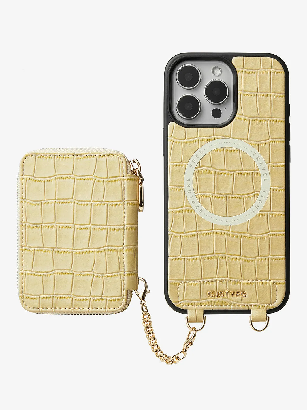 Crocodile Craft Set- Detachable Wireless Charging Crossbody Wallet Phone Case Round Pouch Set