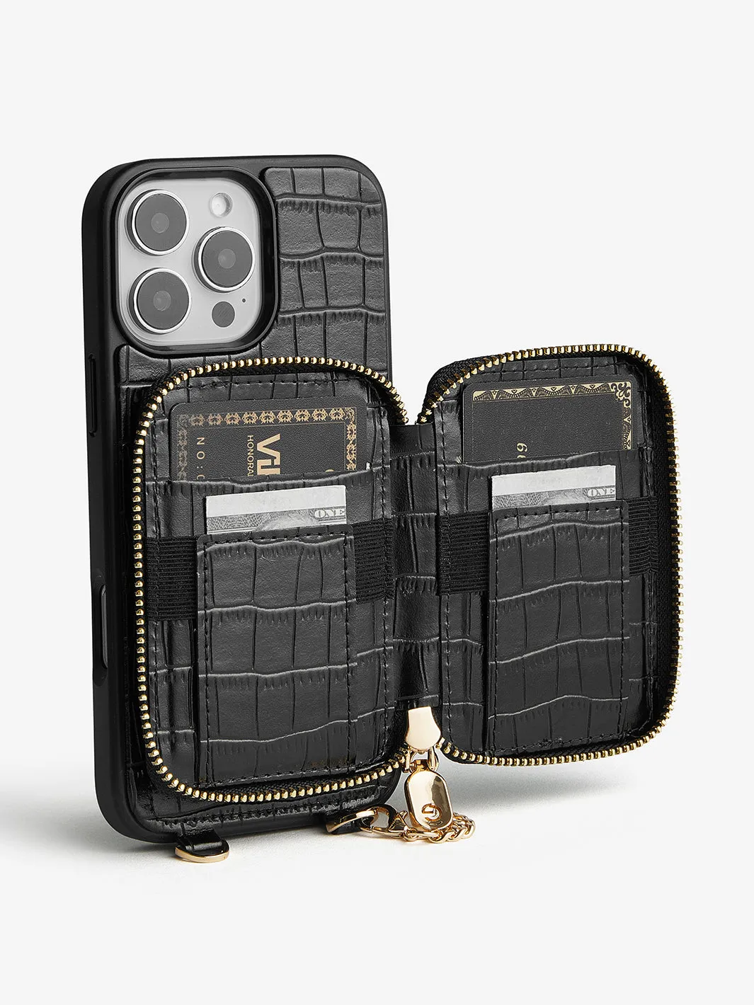 Crocodile Craft Set- Detachable Wireless Charging Crossbody Wallet Phone Case Round Pouch Set