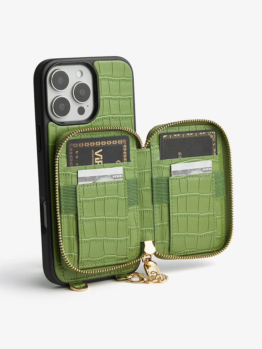 Crocodile Craft Set- Detachable Wireless Charging Crossbody Wallet Phone Case Round Pouch Set