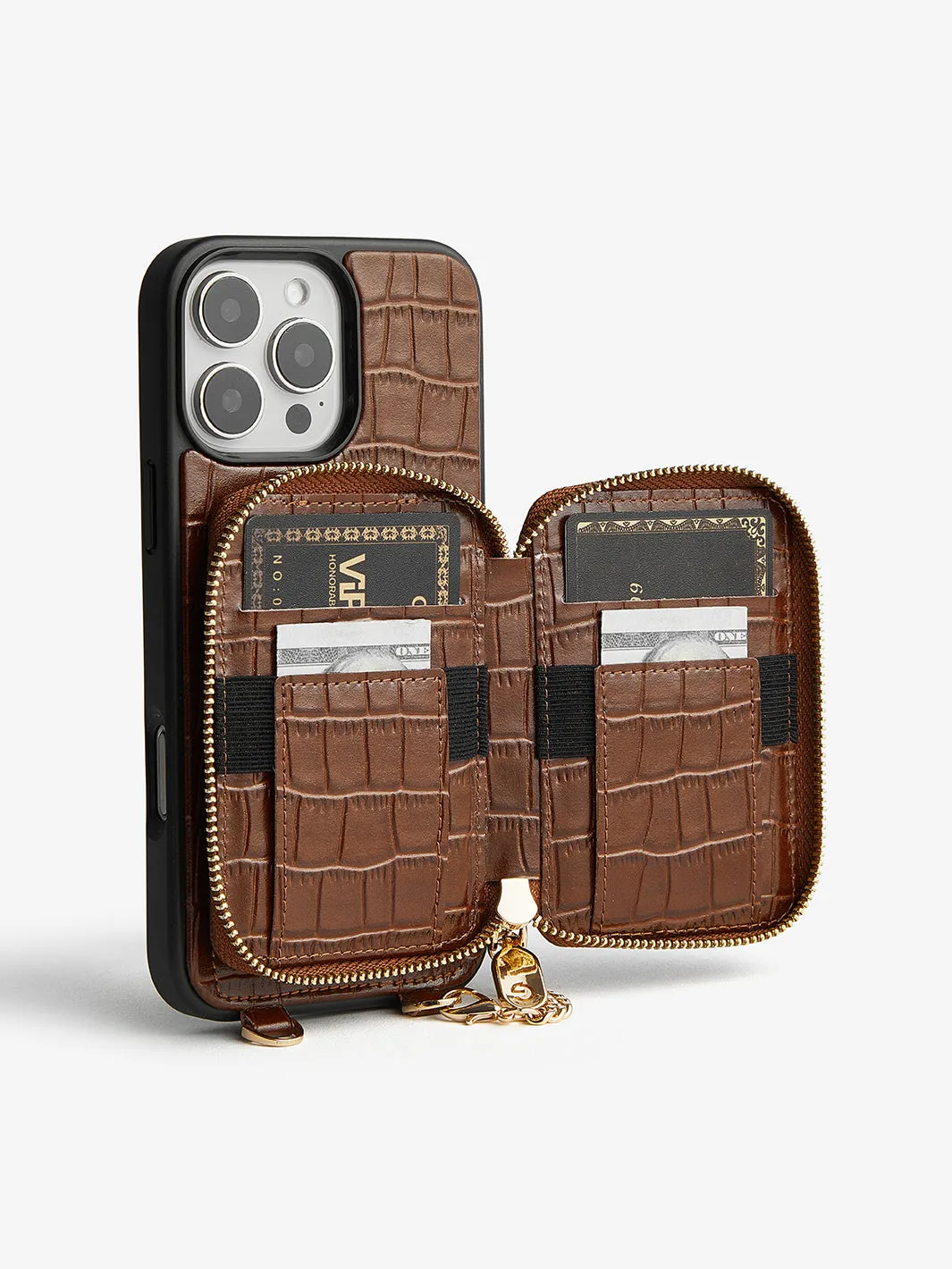 Crocodile Craft Set- Detachable Wireless Charging Crossbody Wallet Phone Case Round Pouch Set