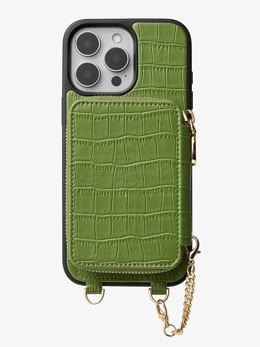 Crocodile Craft Set- Detachable Wireless Charging Crossbody Wallet Phone Case Round Pouch Set