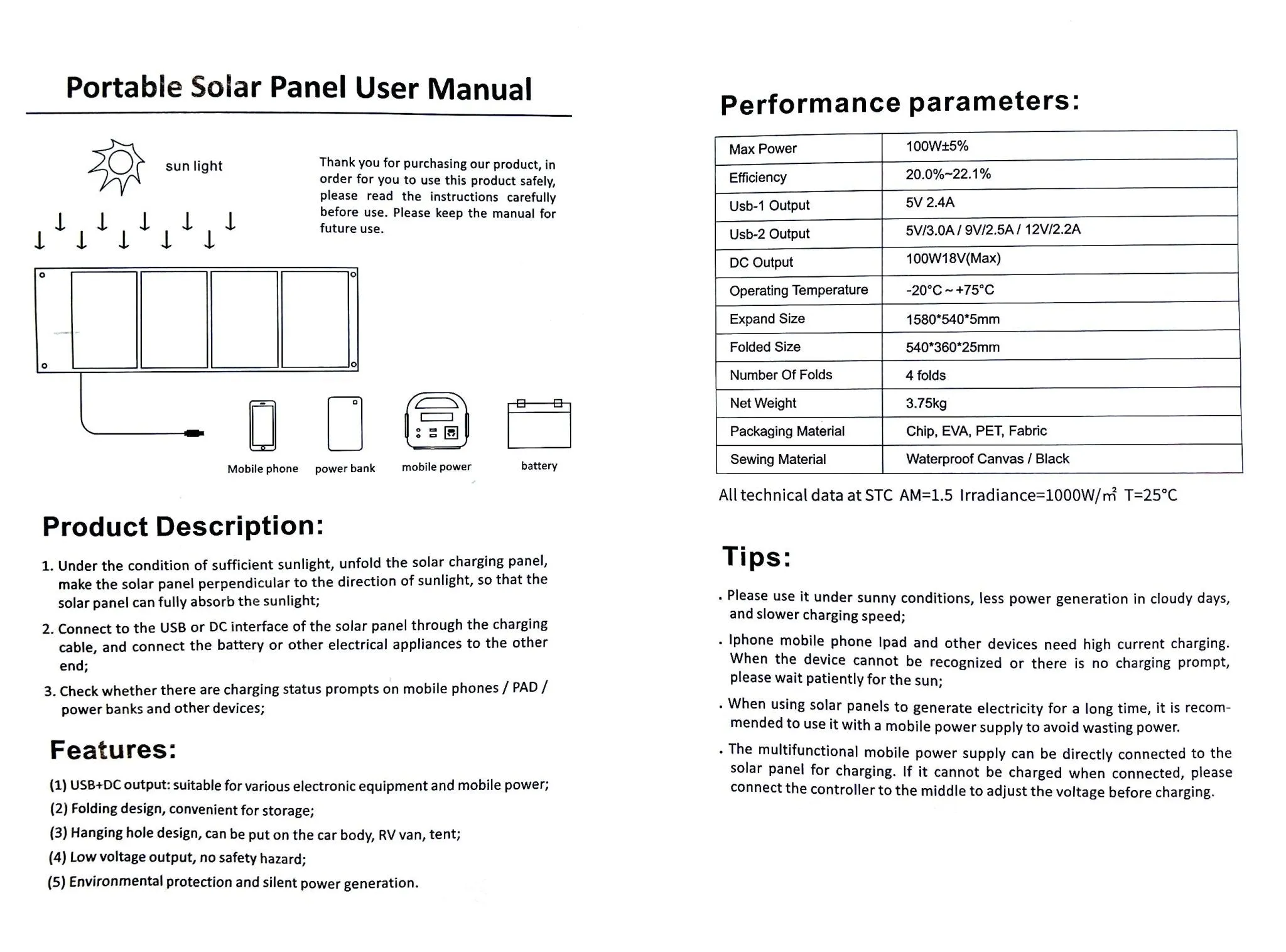 CRONY SP120 solar charging panel Outdoor Camping Panels System Solar Power Generator Kit