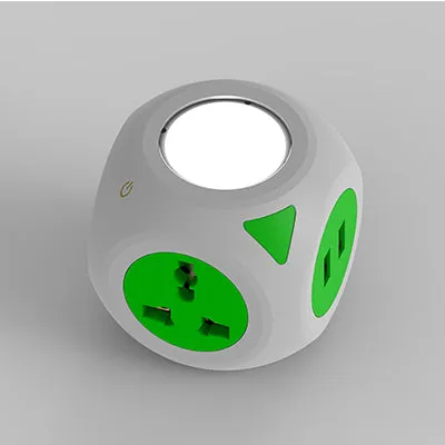 Cube Plug with LED night light and 4 USB ports.