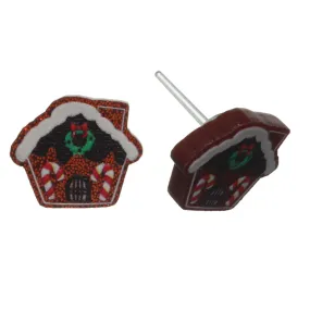 Decorated Gingerbread House Studs Hypoallergenic Earrings for Sensitive Ears Made with Plastic Posts