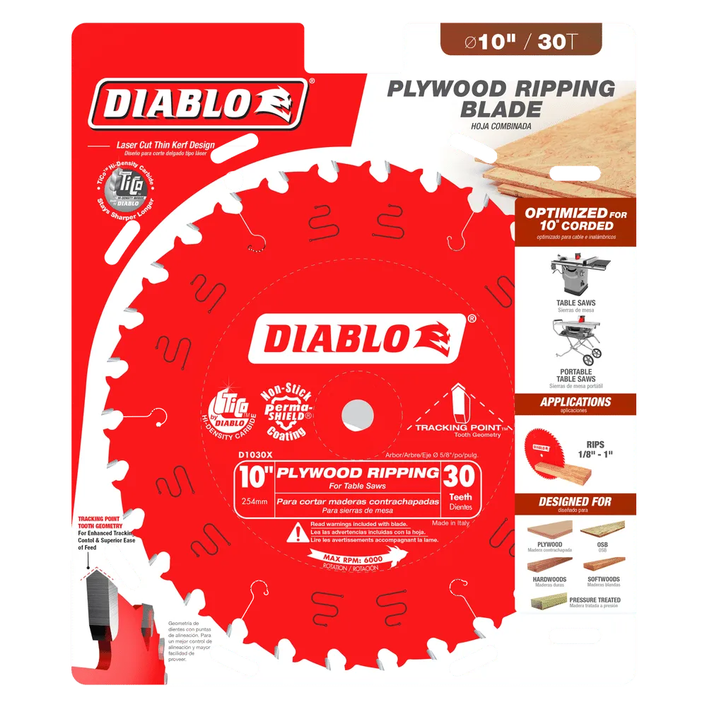 DIABLO 10 in. x 30 Tooth Plywood Ripping Blade (D1030X)