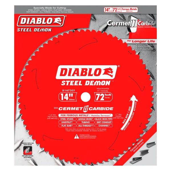 Diablo 14" x 72-Teeth Steel Demon Cermet II Saw Blade for Medium Metal