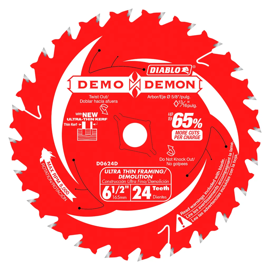 Diablo 6-1/2" x 24-Teeth Demo Demon Ultra-Thin Framing/Demolition Saw Blade for Wood