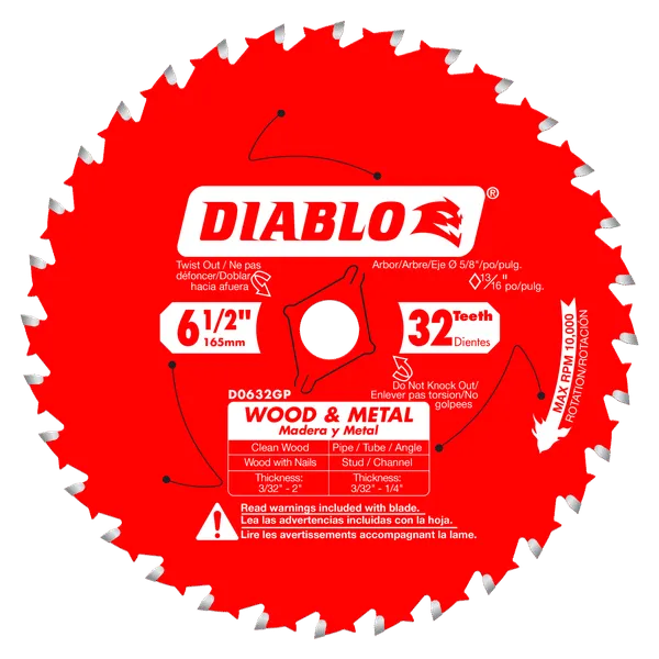 Diablo 6-1/2" x 32-Teeth Carbide Saw Blade for Wood and Metal - 5 Pcs