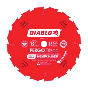 Diablo D1216LF Circular Saw Blade, 12 in Dia, 1 in Arbor, 16-Teeth, Polycrystalline Diamond Cutting Edge