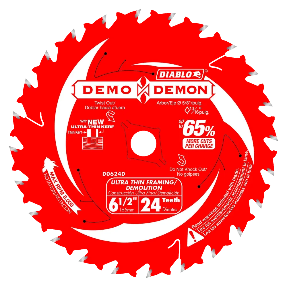 Diablo Tools D0624DA 6-1/2" x 24-Teeth Demo Demon™ Ultra-Thin Framing/Demolition Saw Blade for Wood