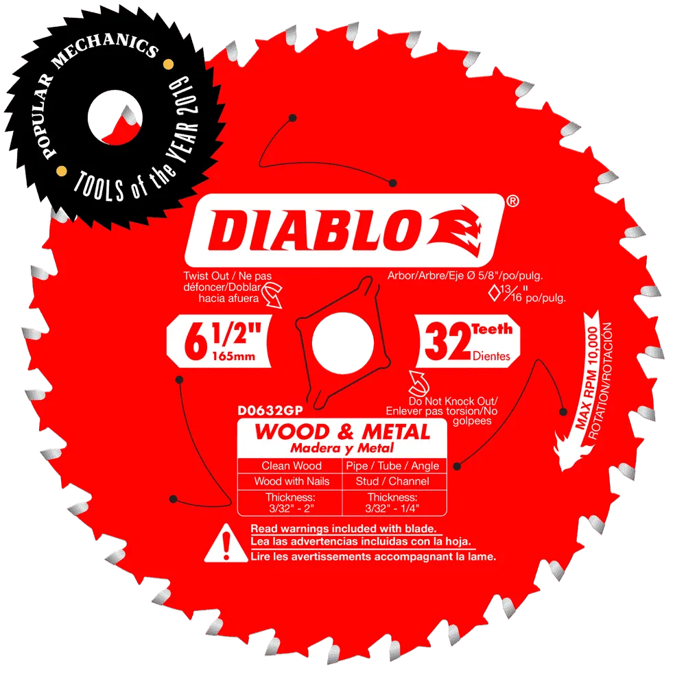 Diablo Tools D0632GPX 6-1/2 in. x 32 Tooth Wood & Metal Carbide Saw Blade