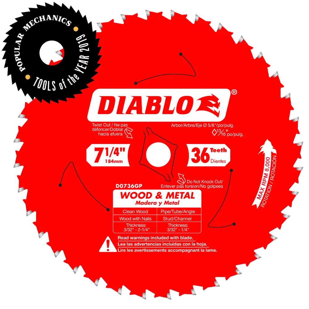 Diablo Tools D0736GPX 7-1/4 in. x 36 Tooth Wood & Metal Carbide Saw Blade