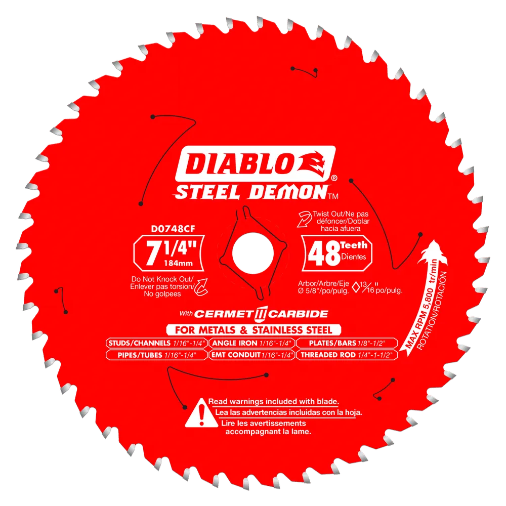 Diablo Tools D0748CFA 7-1/4 in. x 48 Tooth Cermet II Saw Blade for Metals and Stainless Steel (1 pack)