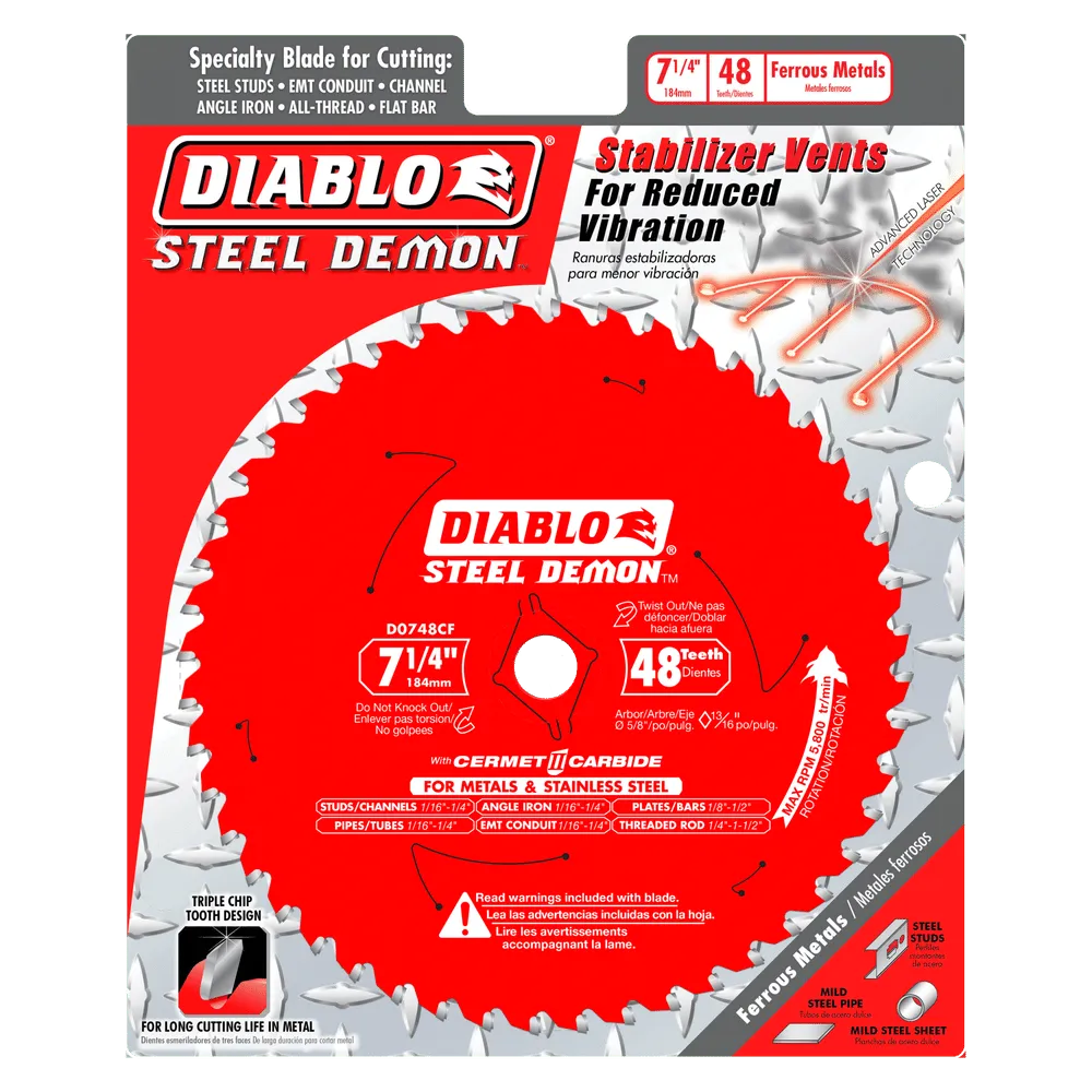 Diablo Tools D0748CFA 7-1/4 in. x 48 Tooth Cermet II Saw Blade for Metals and Stainless Steel (1 pack)