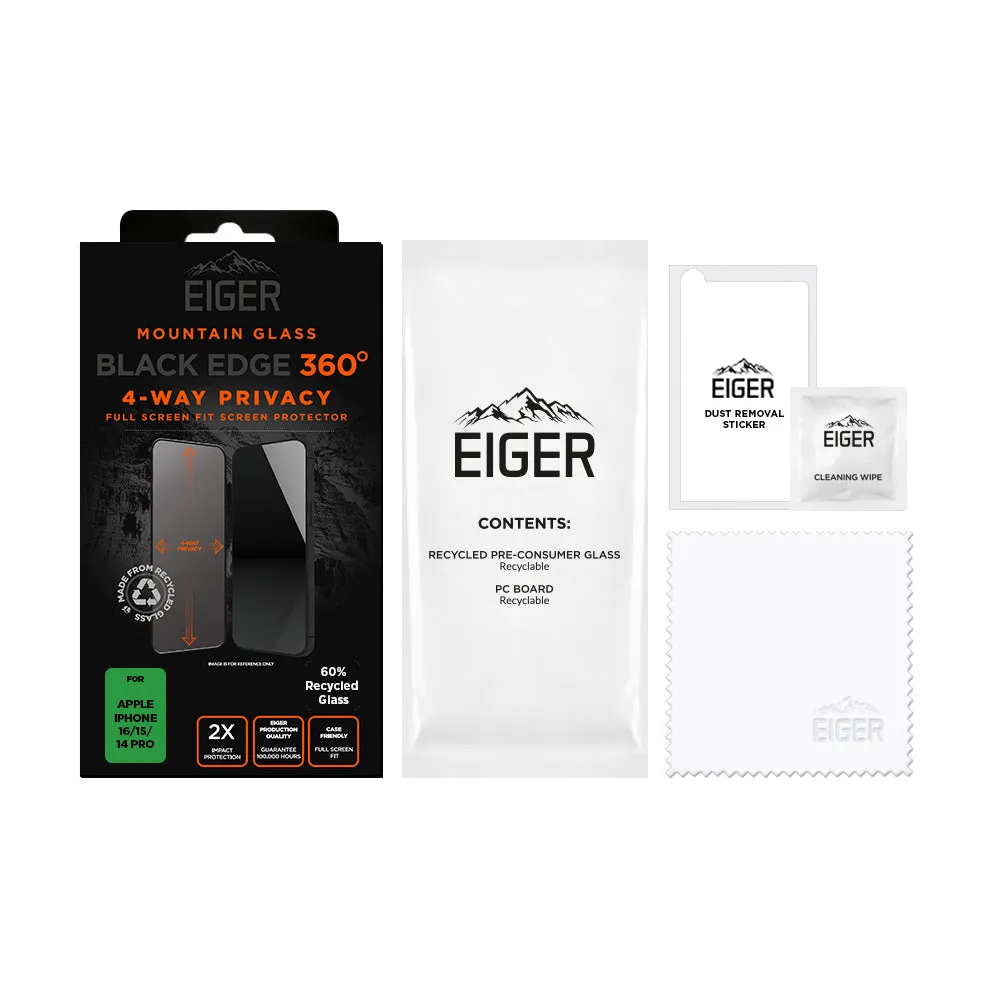 Eiger Mountain Black Privacy EDGE 360 Screen Protector for iPhone 16/15/14 Pro