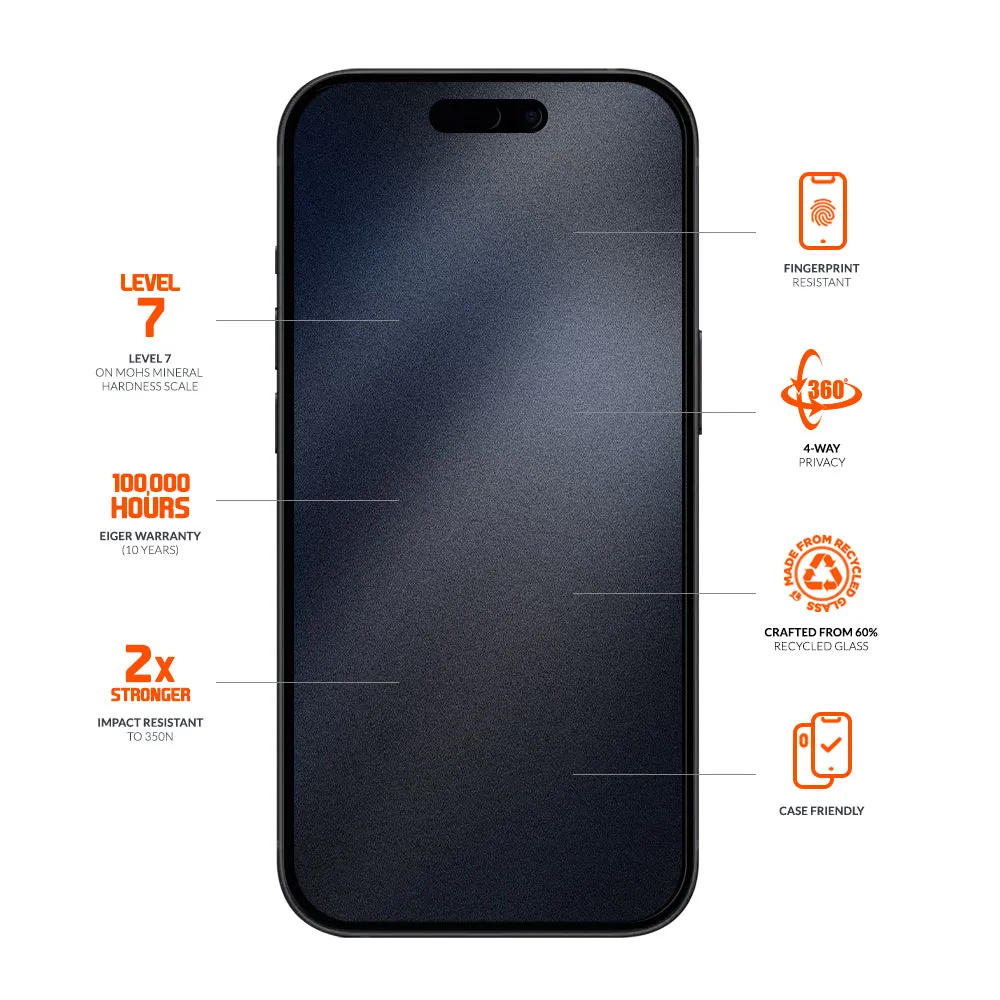 Eiger Mountain Black Privacy EDGE 360 Screen Protector for iPhone 16/15/14 Pro