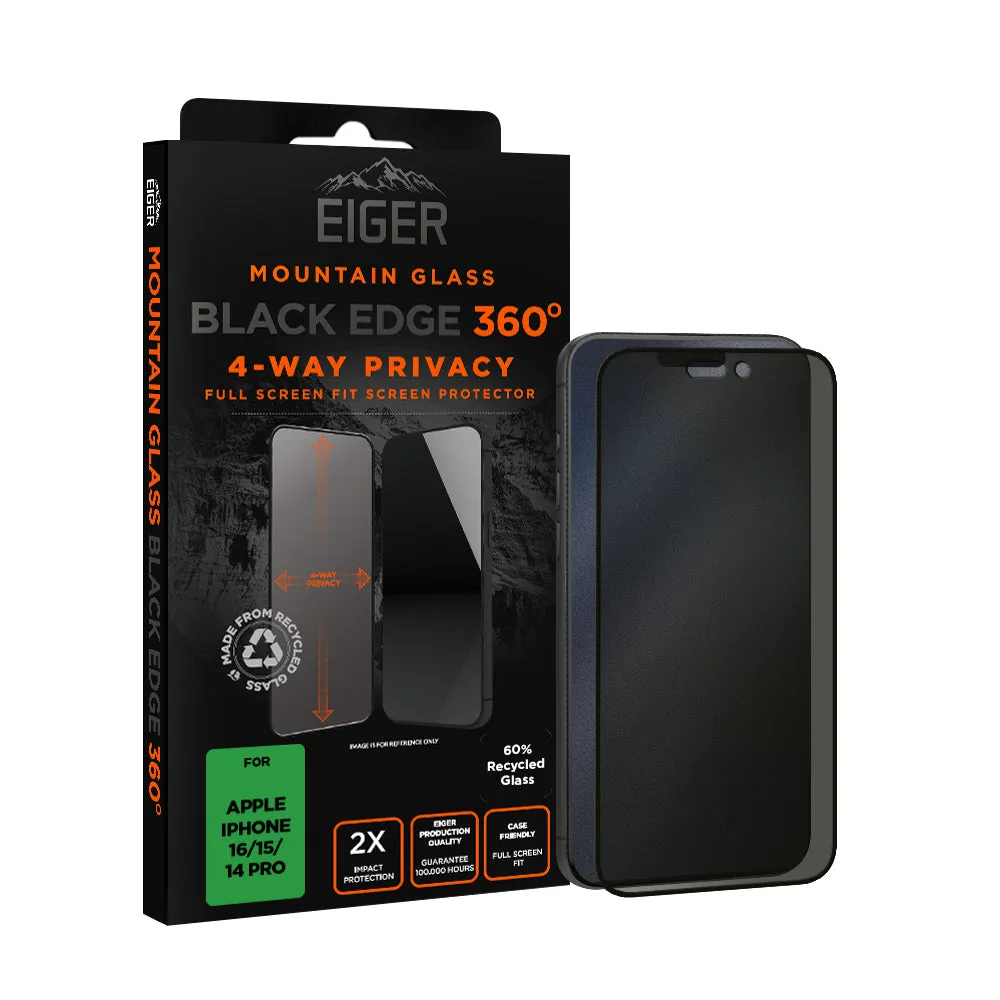 Eiger Mountain Black Privacy EDGE 360 Screen Protector for iPhone 16/15/14 Pro