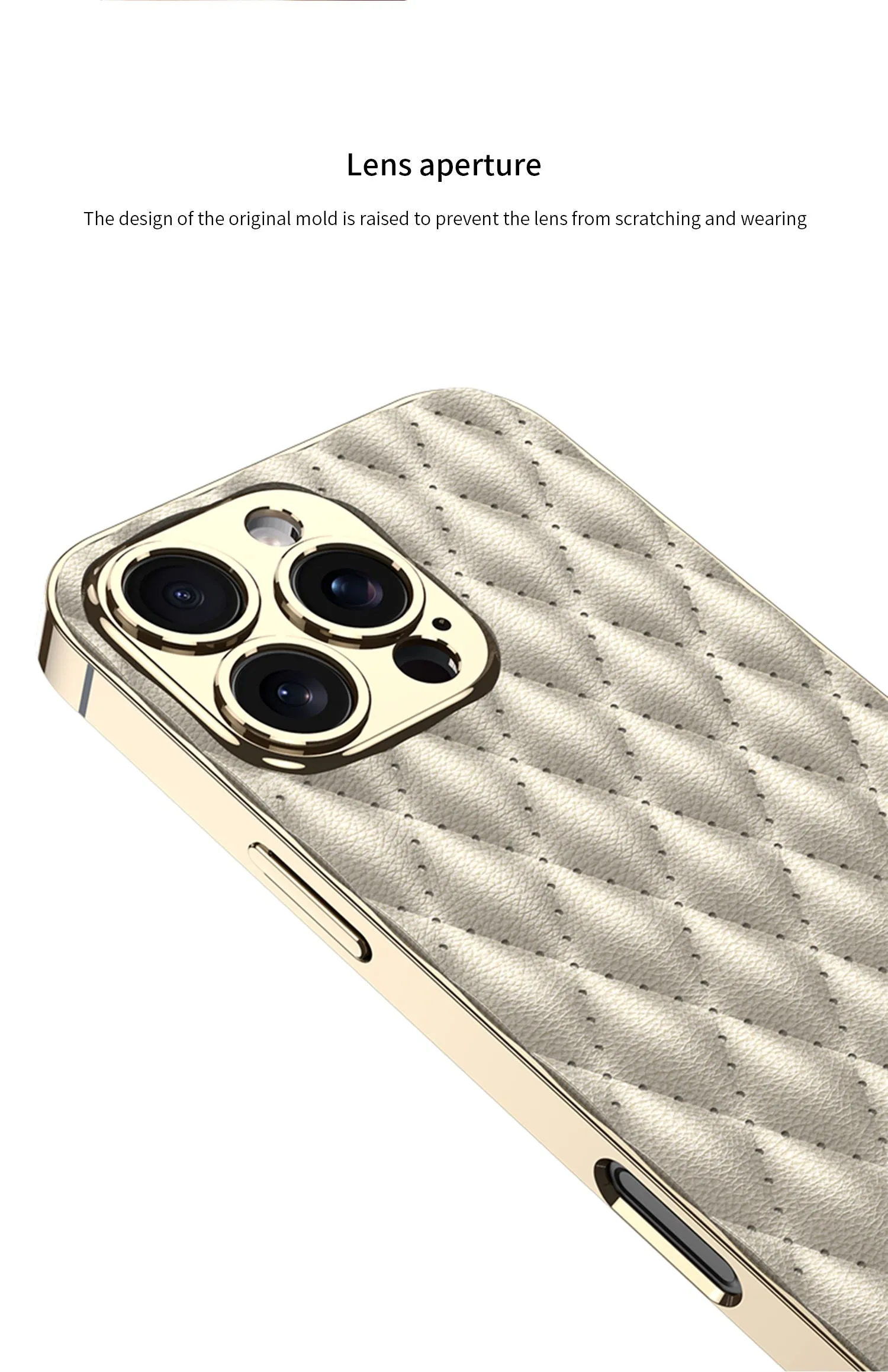 Electroplated PU Leather Rhomboid Pattern Phone Case For iPhone