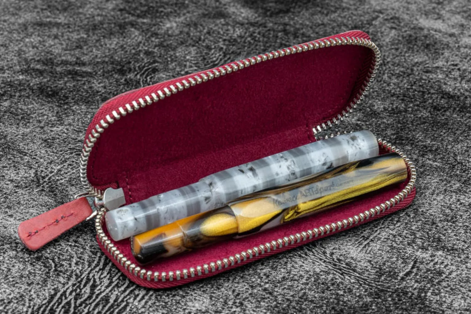 Galen Leather 2 Pen Case for Kaweco - Pocket Pen in Carmine Red